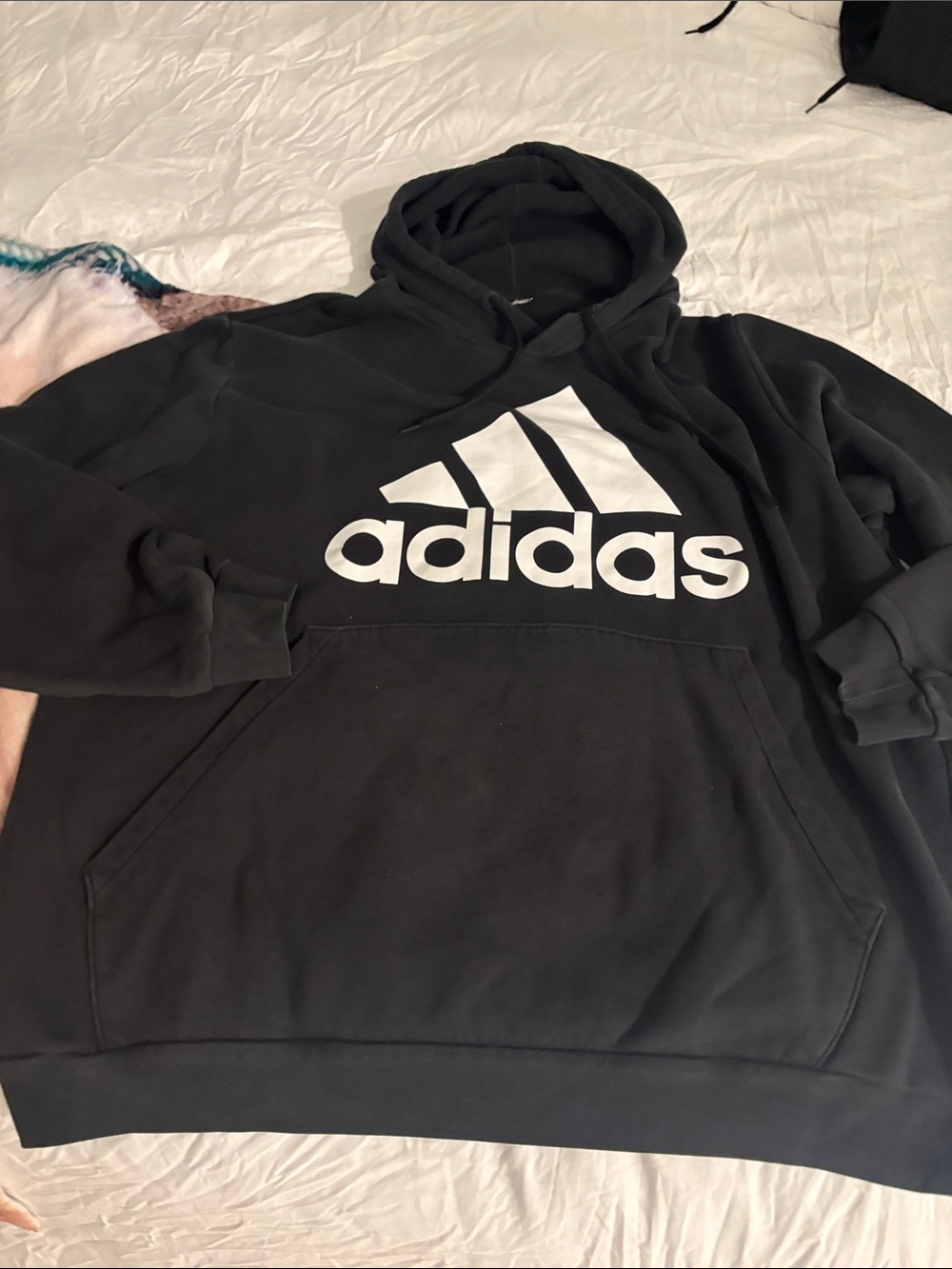 adidas Black Hoodie with White Logo Print - Picture 3 of 3